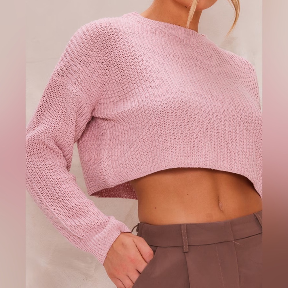 PrettyLittleThing Blush Basic Crew Neck Crop Sweater